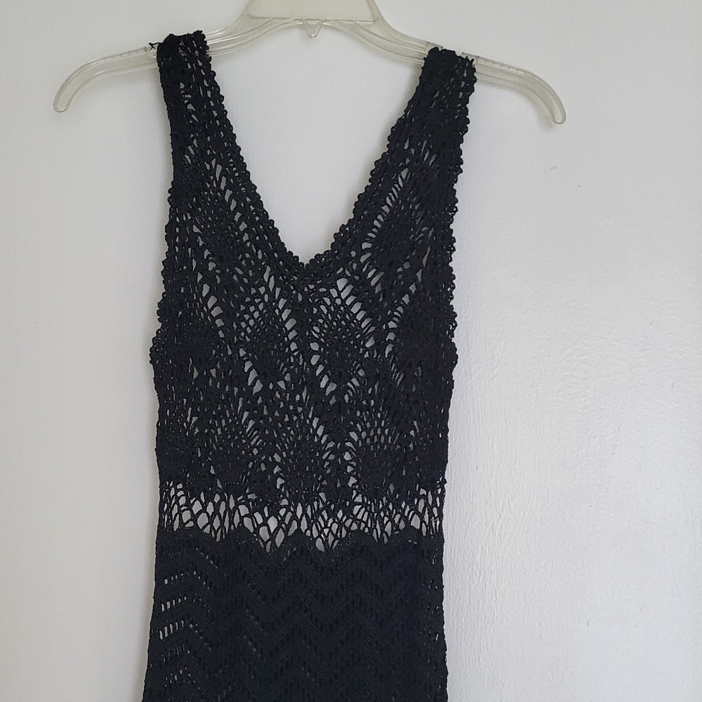 Black Crochet Knit Sleeveless Dress Cover-up Boho See Measurenents